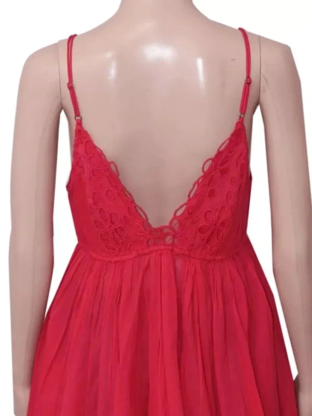 Free People FP One Casella Tunic Cherry Red Embroidered V Neck Strap Top M